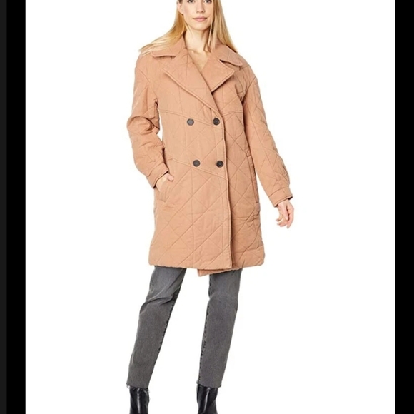 Avec Les Filles Quilted Double Breasted Peacoat Caramel Brown Coat Small - Picture 4 of 12